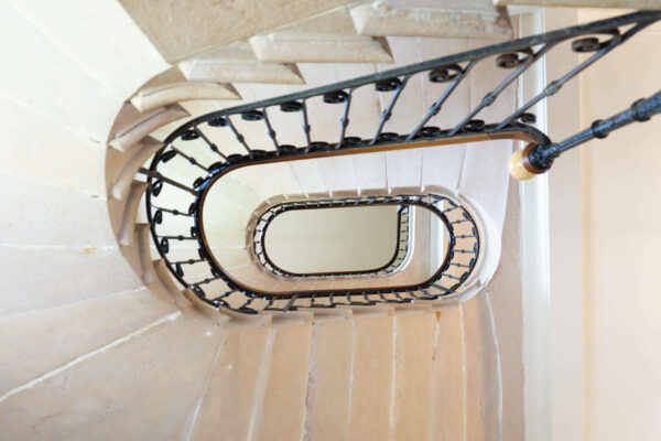 Beautiful spiral staircase in historic chateau in France